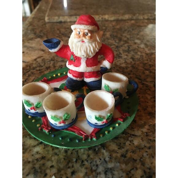 Miniature Santa Claus Christmas Xmas Sleigh Winter Tea Set Vintage - Picture 1 of 11
